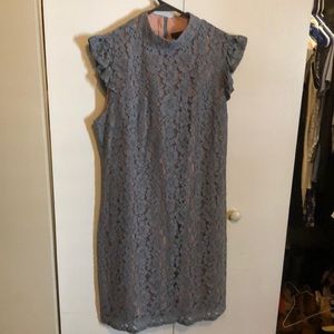 Tahari blue/gray lace dress with pink underlay